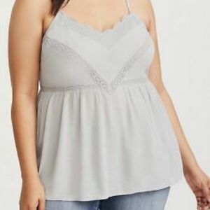 Torrid Grey Gauze Lace Tank Top Plus Size 1x